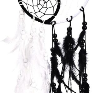 Handmade Yin Yang Dream Catcher Circular Net with Feathers Beads for Wall Car Hanging Decoration Ornament Craft Gift, Black and White